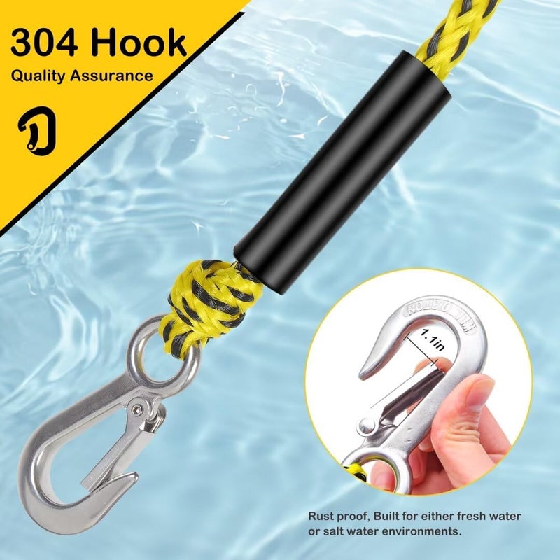 perixir Heavy Duty Boat Tow Harness for Tubing, Water Sports Tow Rope for Boat Towables & Tubes, Self Centering Tow Harness Line with Clip Quick Connector & Stainless Steel Hooks - Image 2